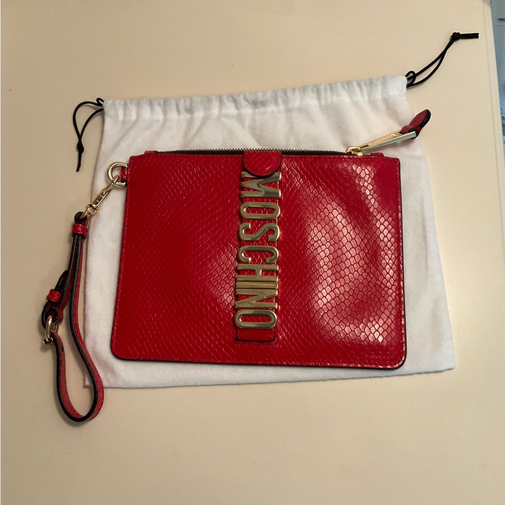 Moschino Red Snake-Embossed Clutch/Wristlet